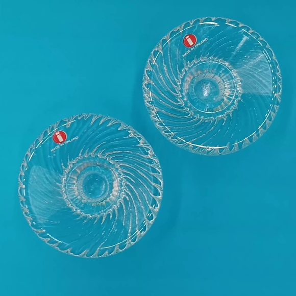 Set of 2 VTG 1980s Iitala Finland "Poppa" Clear Glass Crystal Candle Holders - Picture 7 of 11